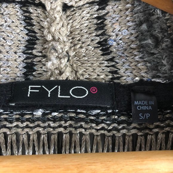 Fylo Women's Size Small Black Brown Grey Open Front Knit Sequin Cardigan Sweater - Picture 5 of 7